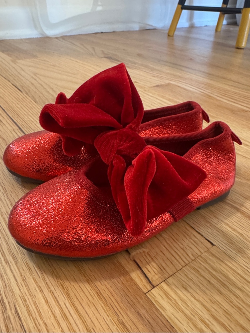H&M Red Glitter Flats with Velvet Bow Worn once